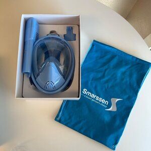 Snorkel Diving Mask Set Large Blue With Accessories & Bag By Smarssen